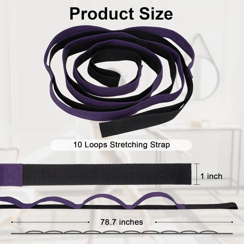 Amrules Yoga Strap for Stretching with 10 Loops Inelastic Soft Polyester Cotton Stretch Out Band for Exercise, Yoga, Pilates and Dance for Men and Women - Image 2